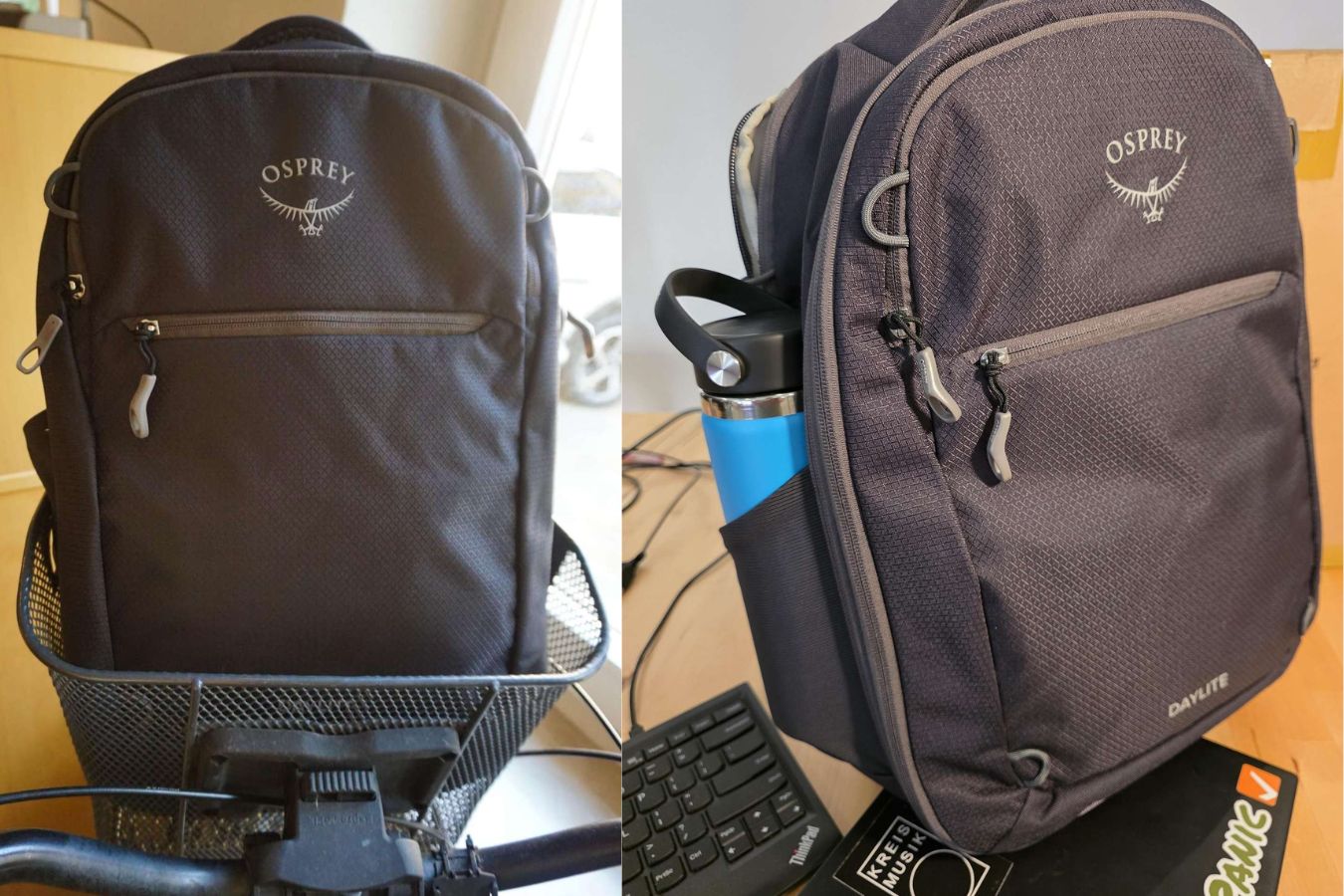 Rückansicht des Osprey Daylite Expandable Travel Pack 26+6 mit gepolsterten Schultergurten und atmungsaktivem Rückenteil im Reiseeinsatz